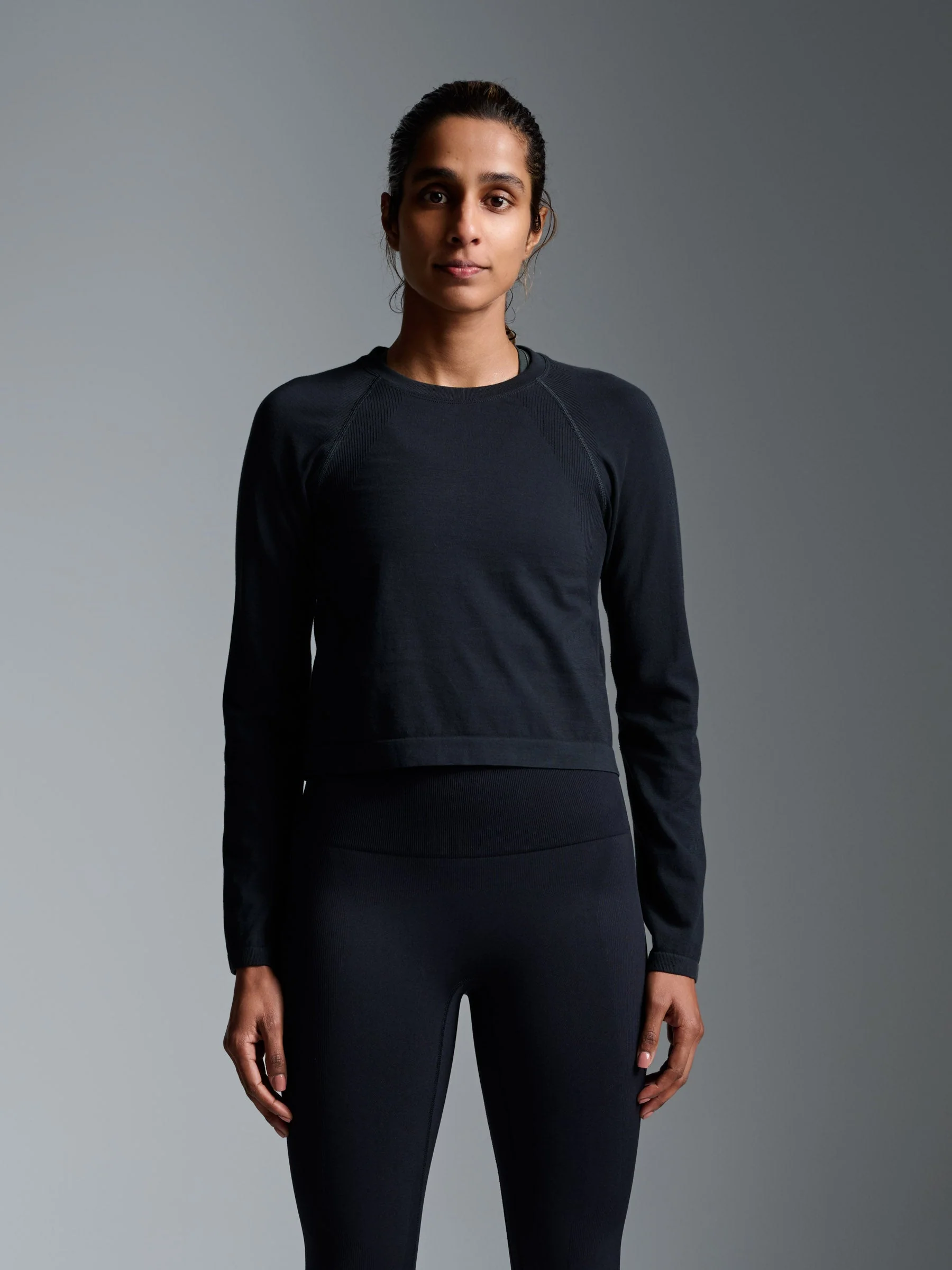 HERE TODAY Cropped Long Sleeve Tee Black