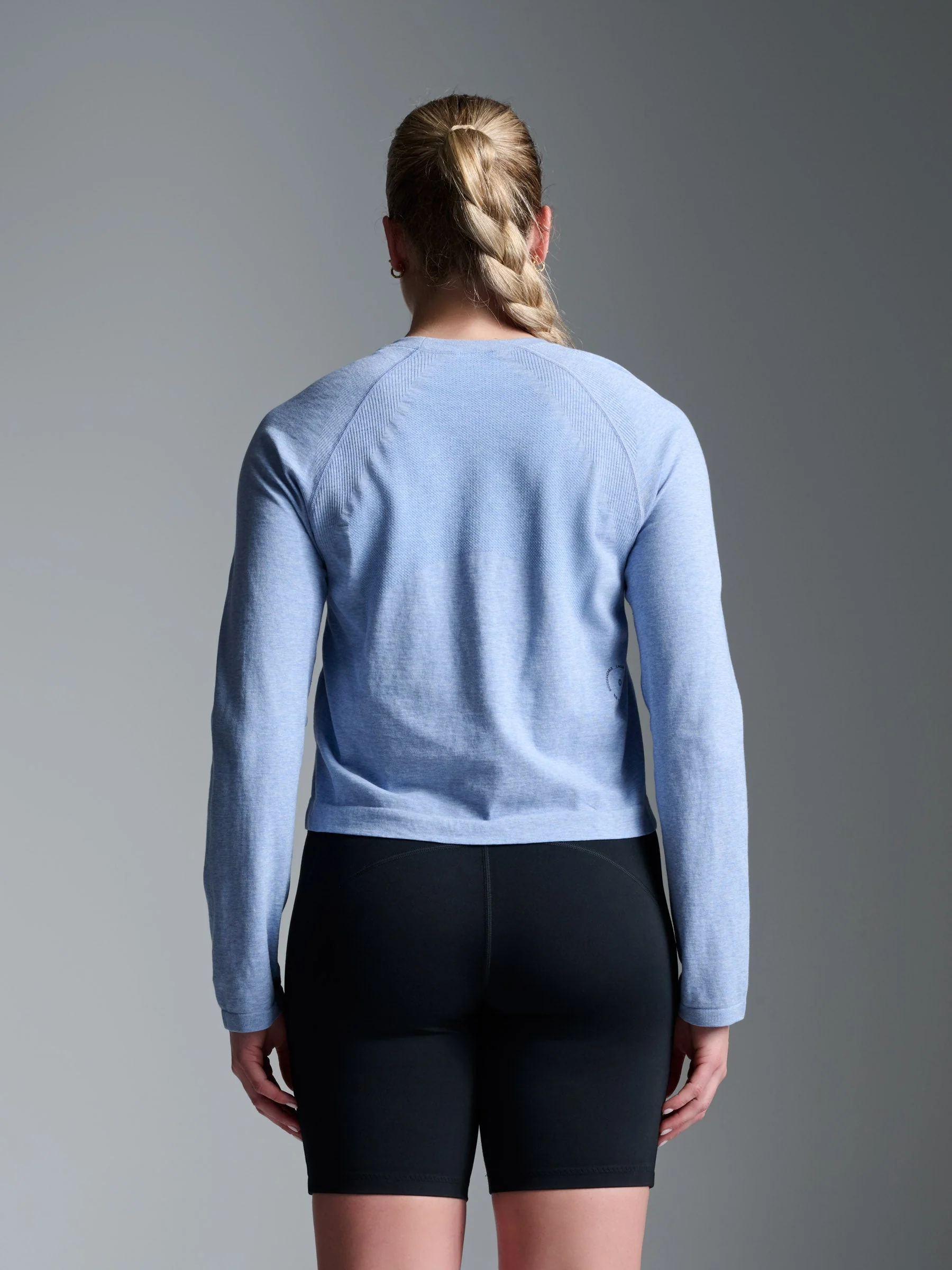 HERE TODAY MELANGE Cropped Long Sleeve Tee Blue Marl - Image 2