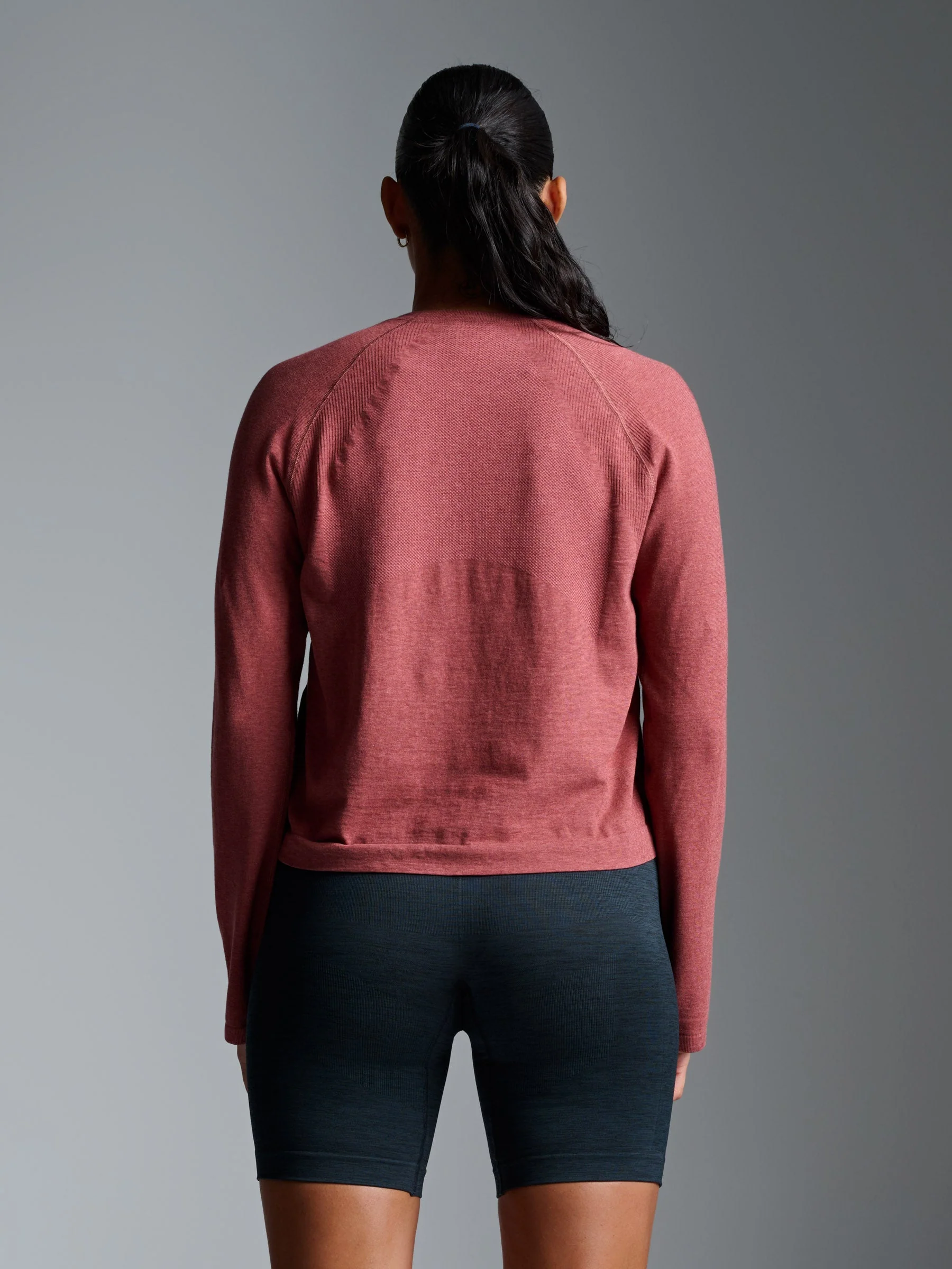 HERE TODAY MELANGE Cropped Long Sleeve Tee Earth Marl - Image 2