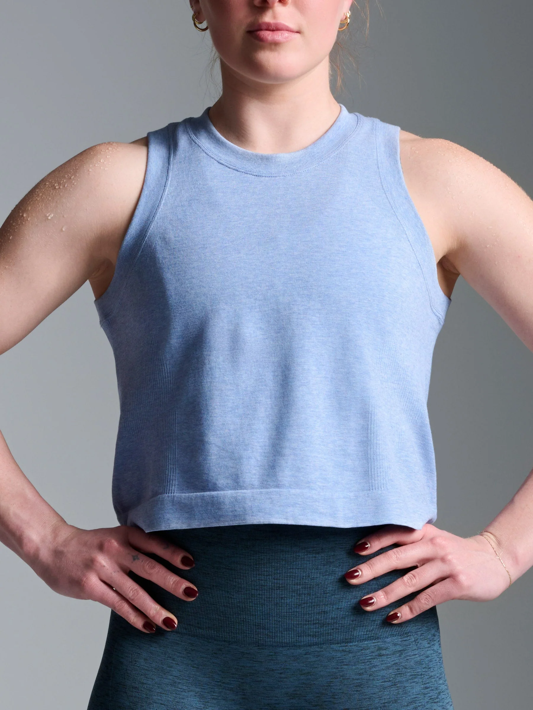 HERE TODAY MELANGE Cropped Tank Blue Marl - Image 4