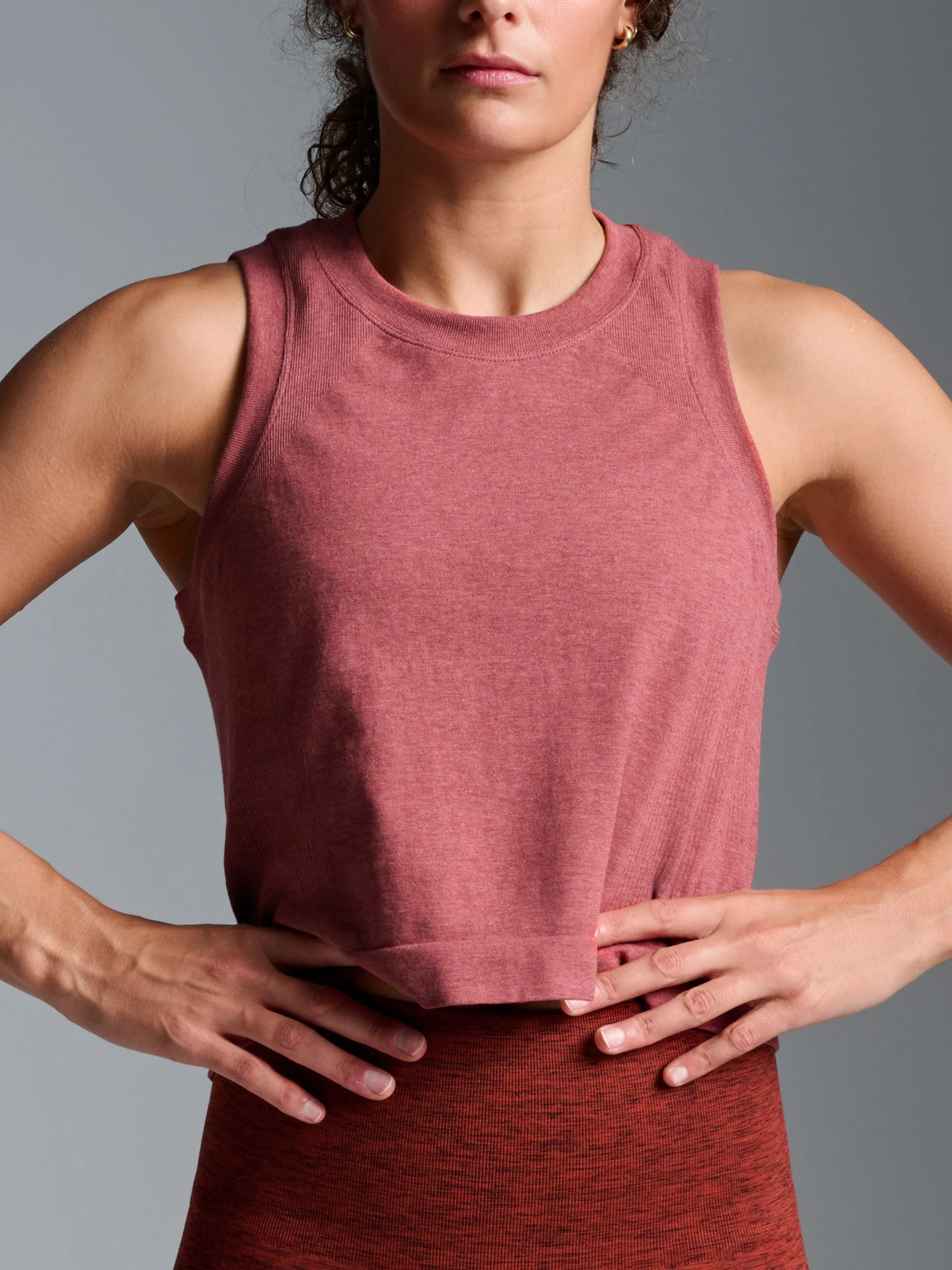 HERE TODAY MELANGE Cropped Tank Earth Marl - Image 4