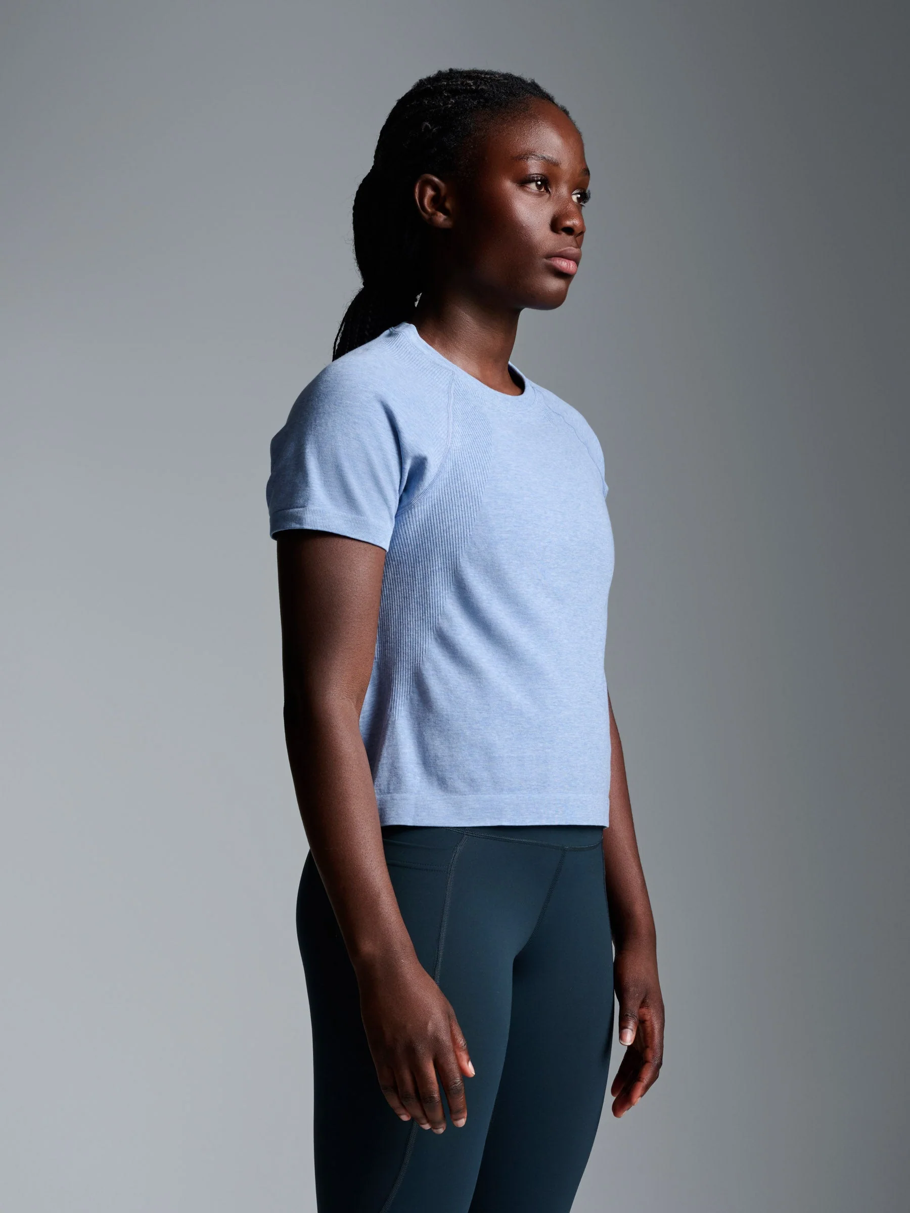 HERE TODAY MELANGE Cropped Tee Blue Marl - Image 4
