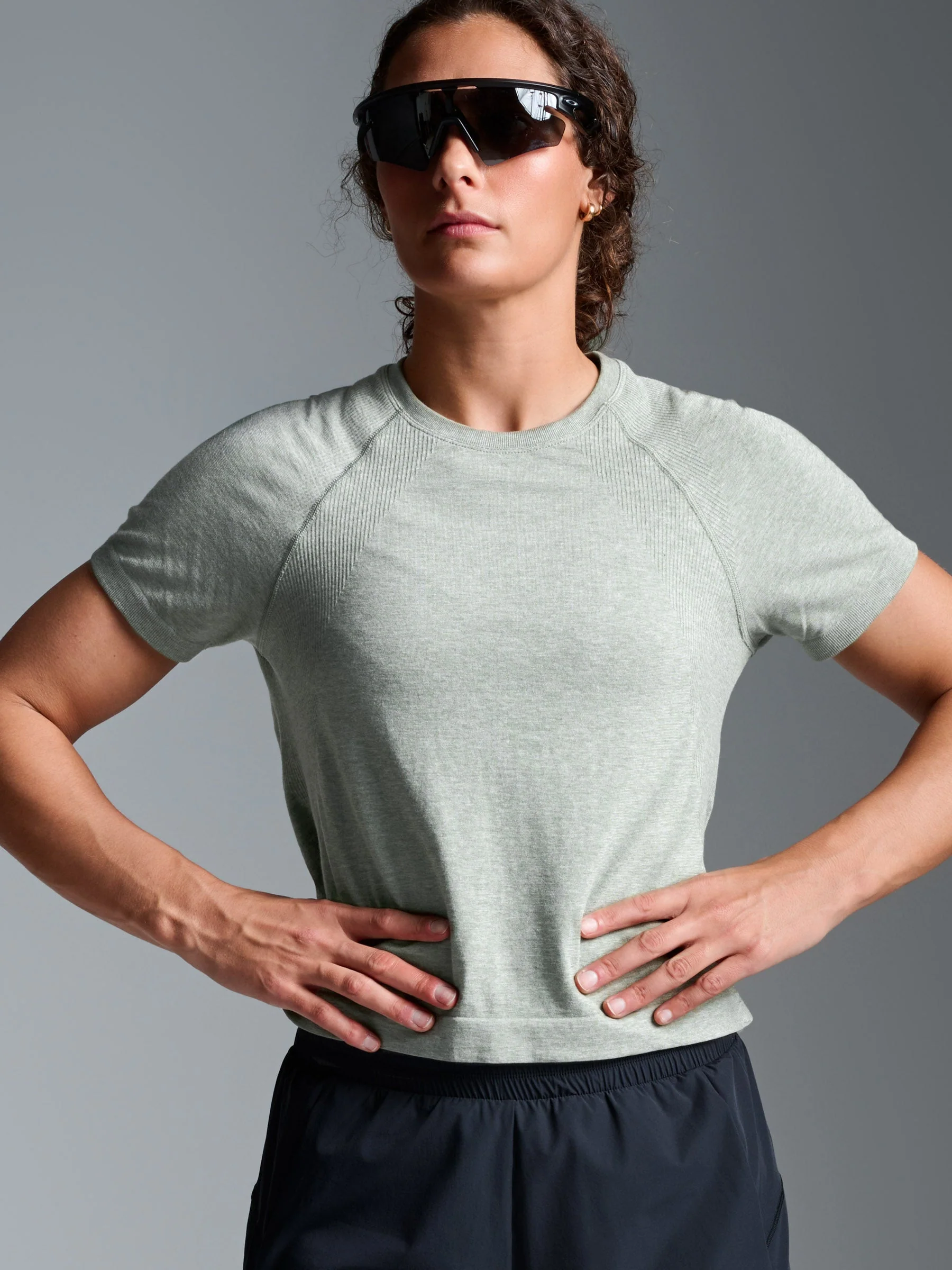 HERE TODAY MELANGE Cropped Tee Sage Marl - Image 4