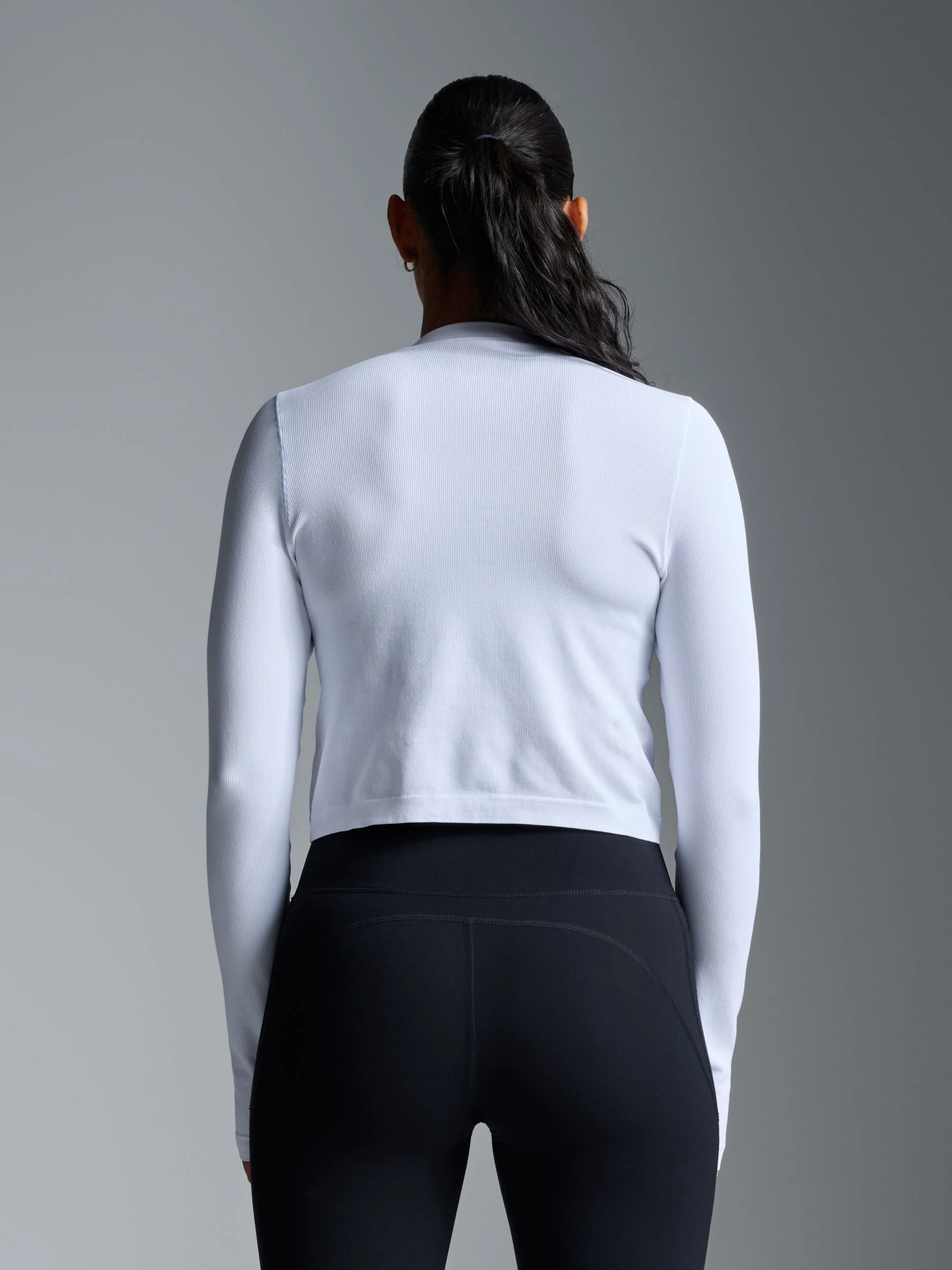 POWER CROP Long Sleeve Top White - Image 2